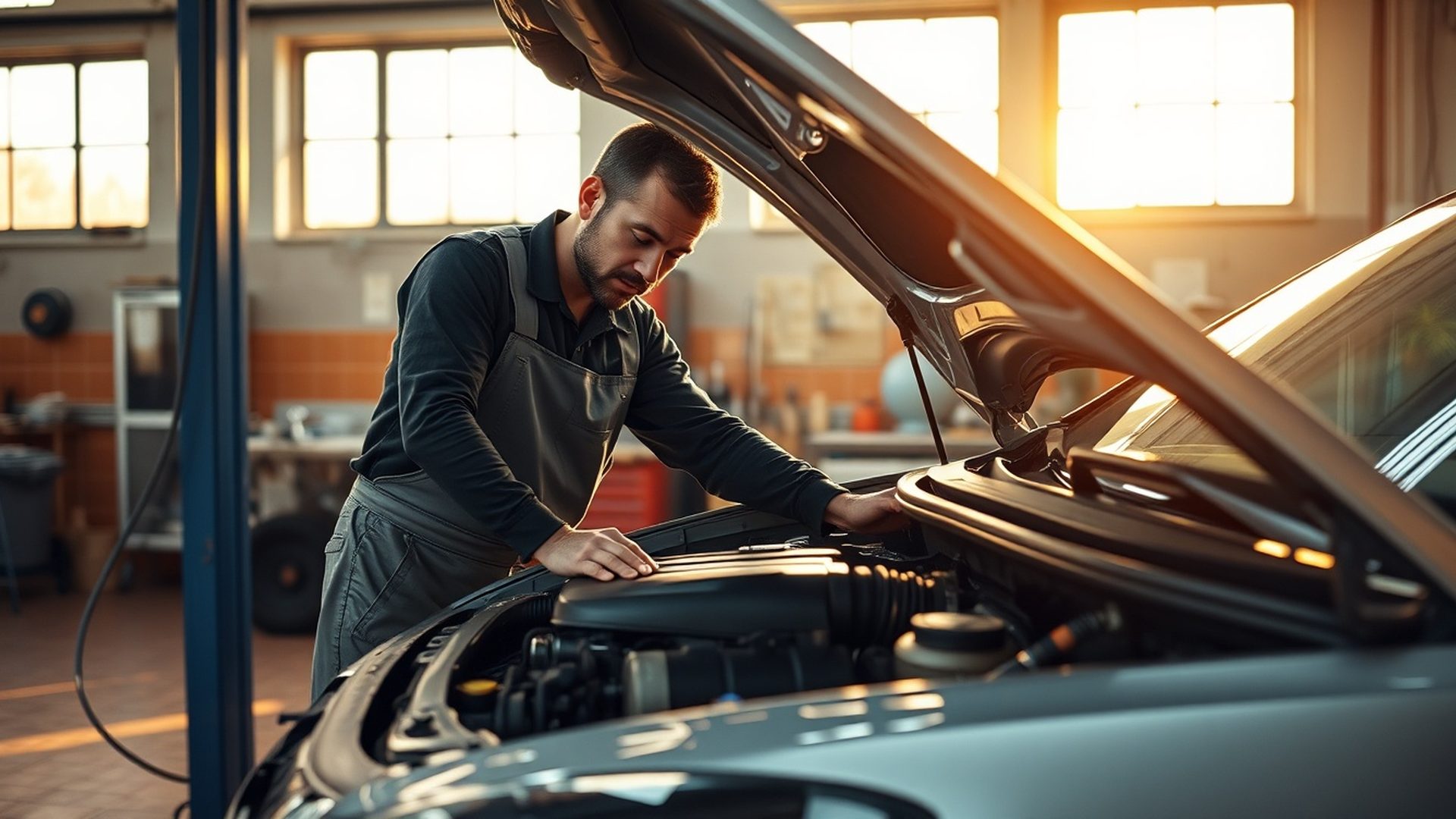 Mecánico examinando un motor en el taller de Valencia
